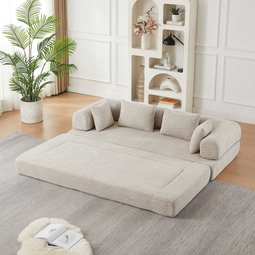 OKWISH Canapé-lit modulable en chenille beige avec dossiers réglables Beige 200x68x95cm