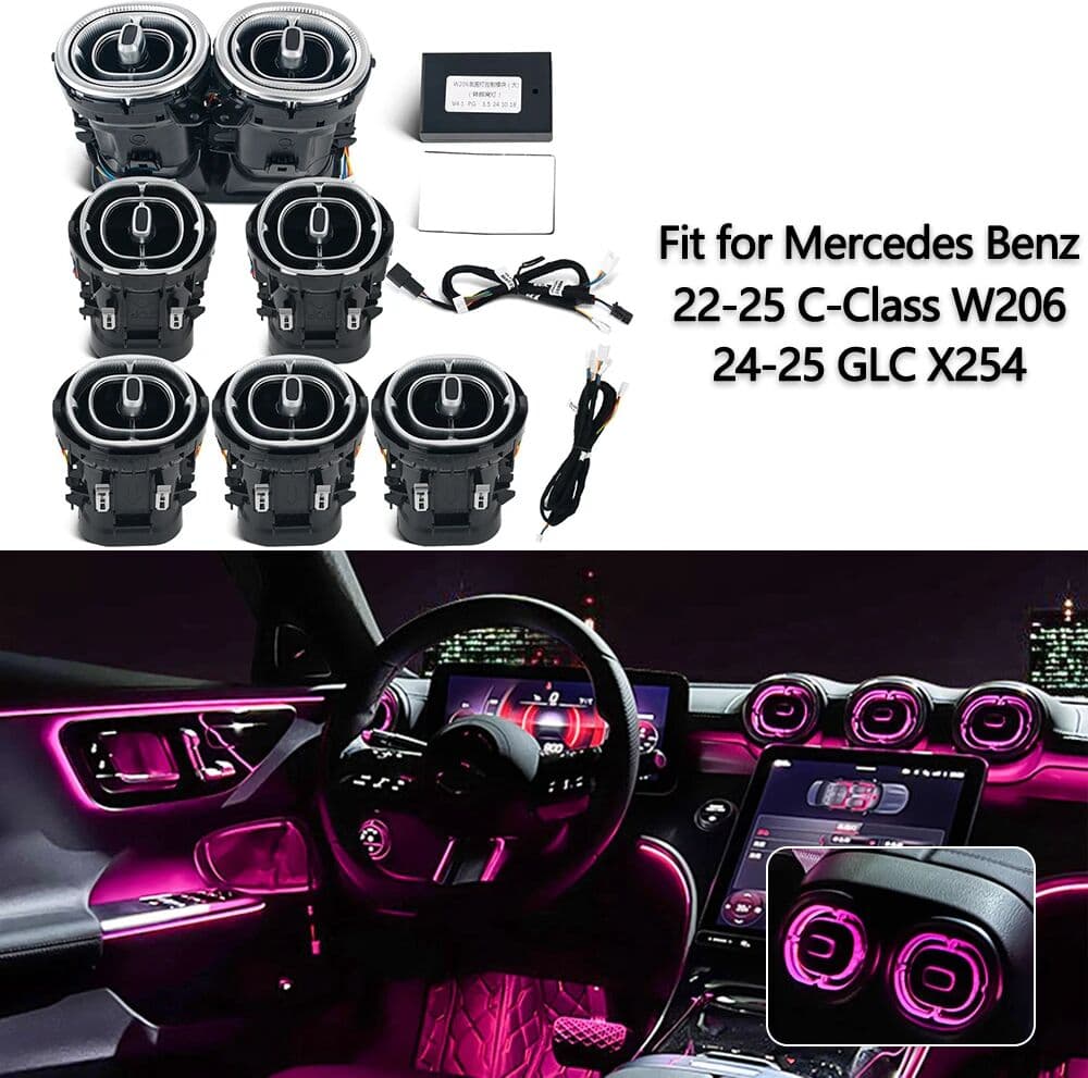NONE For Mercedes Benz Accessories C W206 X254 GLC LED Turbine Nozzle Air Vent Ambient Light 64 Colors Air Conditioning Decoration