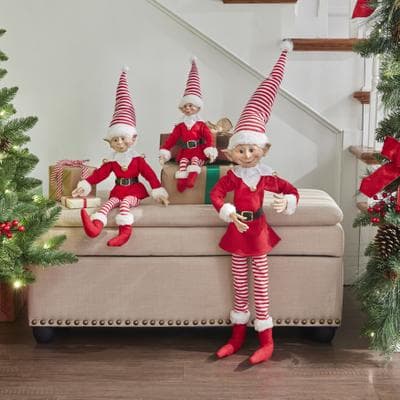 "24""H Posable Christmas Elf by BrylaneHome in Red White Christmas Decoration"