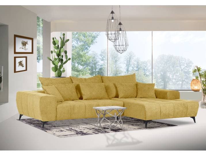 Ecksofa, Flachgewebe, Gelb, 300×205 cm, Ottomane Rechts, Elektroverstellbar, Gutmann-Factory