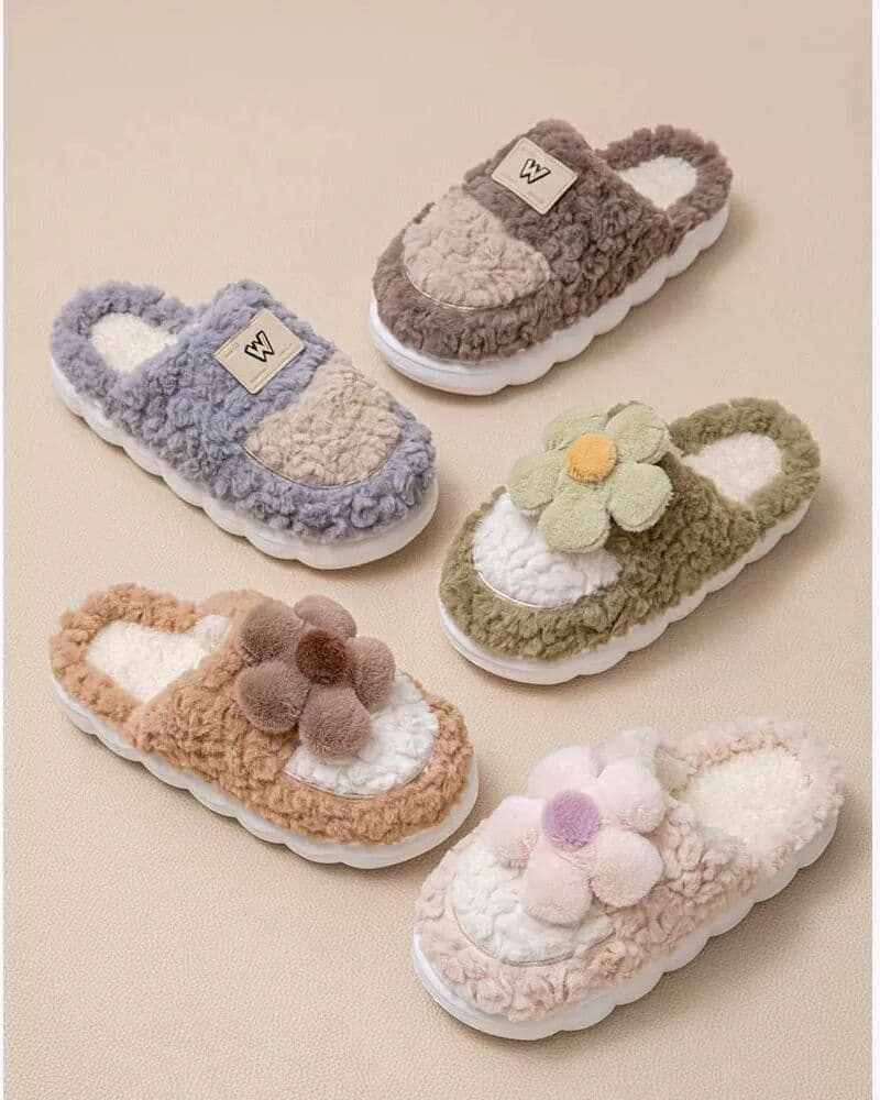 INF Charentaises Tournesol en Coton Peluche - Chaussures d'Intérieur Chaudes, à Semelles Épaisses et Antidérapantes pour Marron 40