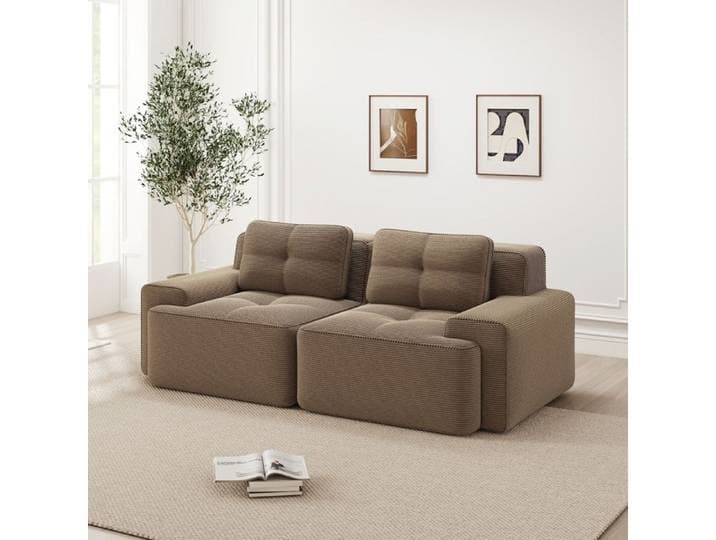 Canapé modulaire marron en velours côtelé avec assise profonde