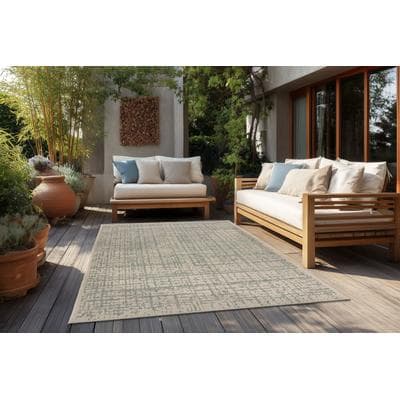 Teppich KAYOOM "Tribal 325", beige (blaugrün), B:160cm H:6mm L:230cm, Polypropylen, Teppiche, Teppich, Kurzflor, In -und Outdoor geeignet