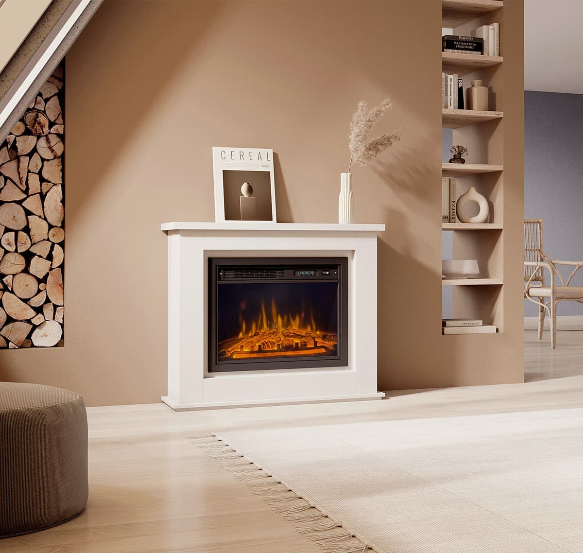 MB Muebles Bonitos Móvel com lareira elétrica branco Alaska