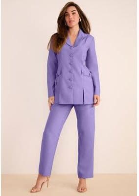 Plus Size Women's Extended Plus Size Long Sleeve Ten-Button Shawl-Collar Pant Suit - 2-Piece Pant Set by Roaman's in Vintage Lavender (Size 38 W)