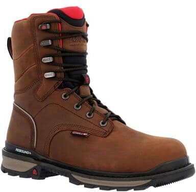 "Rocky Rams Horn 8"" Comp Toe WP Work Boot (Men's) in Brown, Size 9.5 W, Leather/Memory Foam"