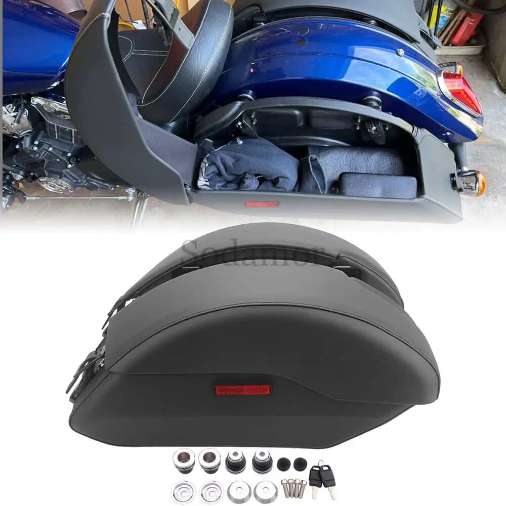 NONE Quick Release Black PU Leather Saddlebags Side Box with Mount Spools Kits For Indian Scout Sixty ABS 100th Anniversary 2015-2023