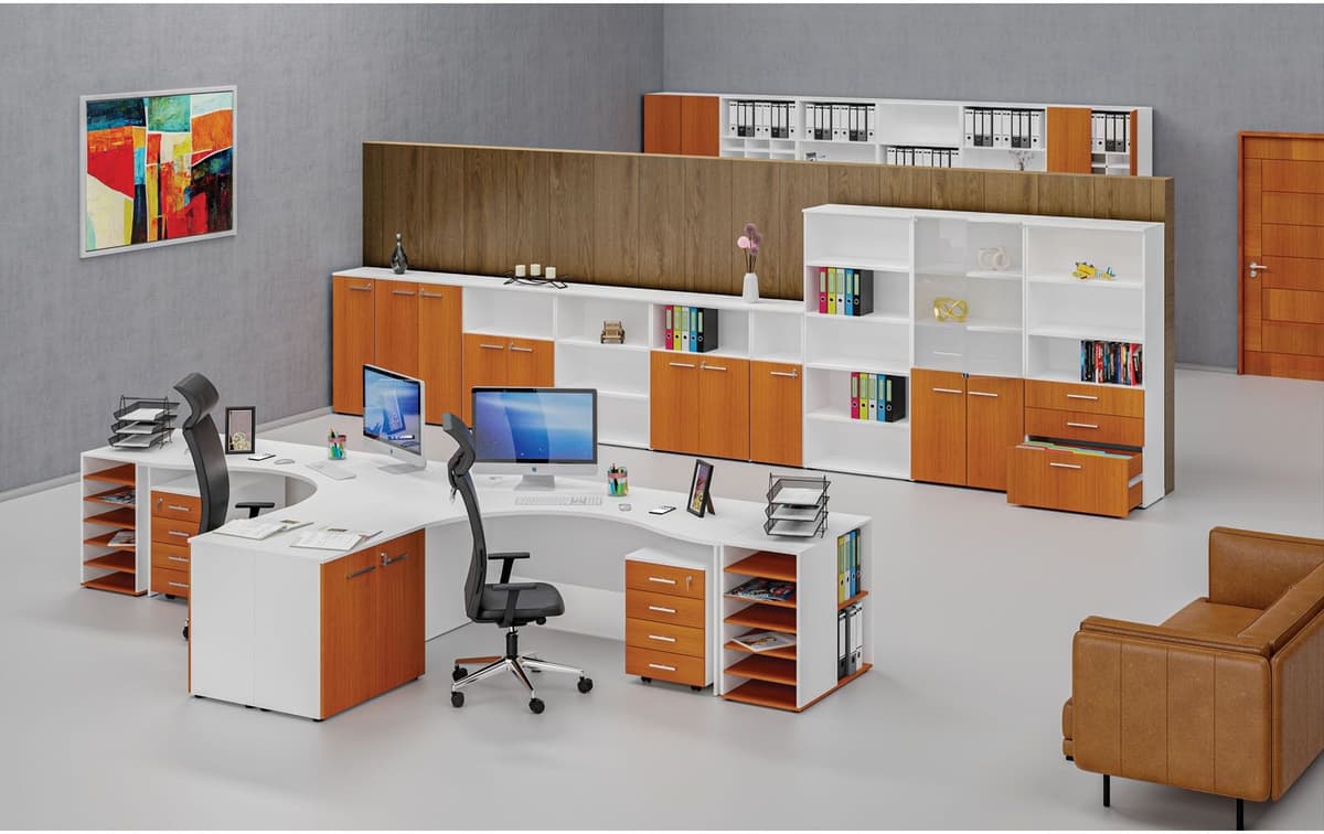 B2B Partner Szafa biurowa kombinowana PRIMO WHITE, 400 x 420 x 1087 mm, biały/wiśnia