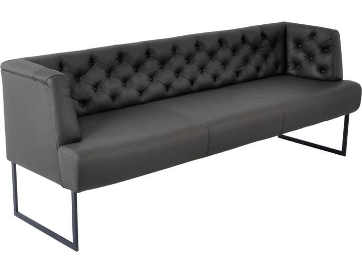 Polsterbank K+W KOMFORT & WOHNEN Creso , braun (schoko), B:202cm H:83cm T:67cm, Bronco: Nappaleder pigmentiert, Dickleder, 1, 3/1, 5mm, mit rustikal gekörnten Narbenbild, Sitzbänke, Polsterbank, im modernen Chesterfield-Look, mit schwarzen Kufenfüßen
