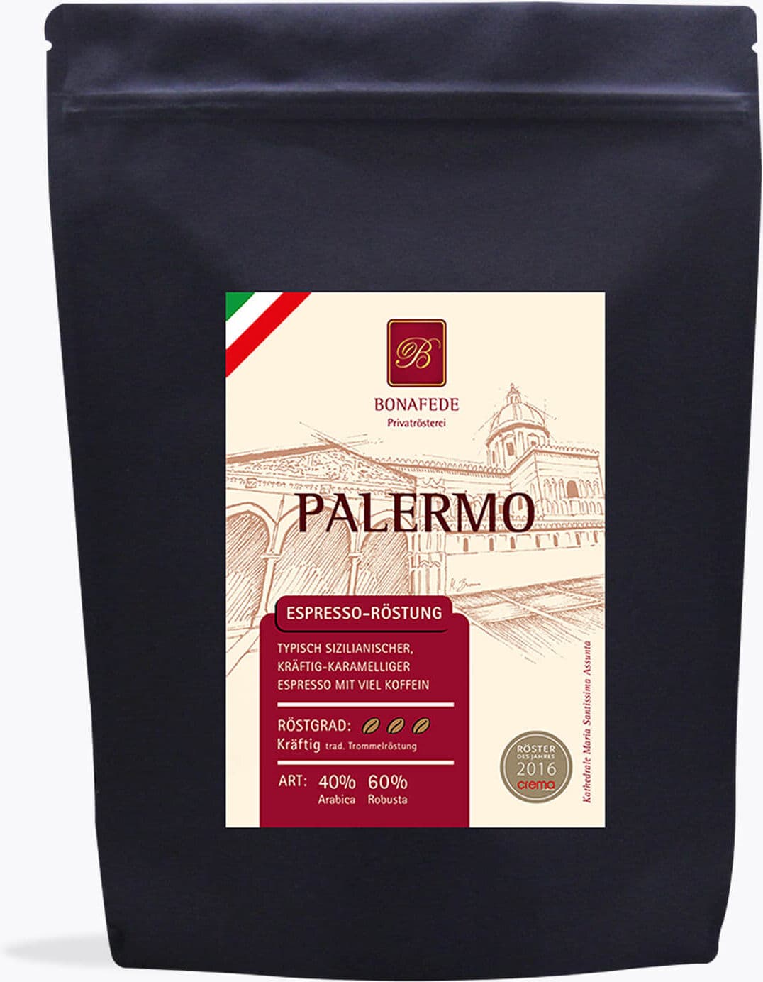 Bonafede Espresso Palermo 500 g   Ganze Bohne   Kräftig & würzig, 60% Robusta, Ideal für Siebträger, Vollautomat & Milchgetränke, Dunkle Röstung