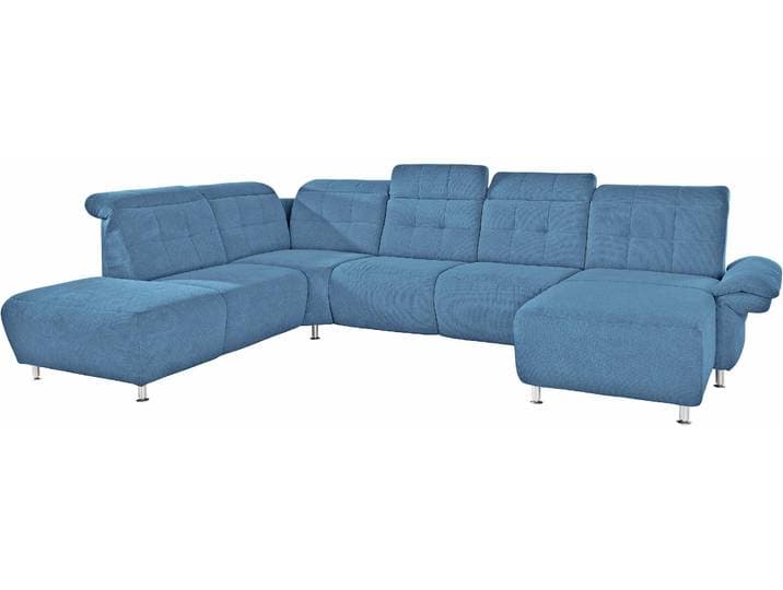 Wohnlandschaft HOME AFFAIRE Manhattan U-Form , blau (hellblau), B:345cm H:102cm T:247cm, Luxus Microfaser2 (90% Polyester, 10% Polyamid);Flachgewebe (100% Polyester);Luxus-Microfaser1 (100% Polyester), Sofas, Wohnlandschaft, 2 Sitze mit elektrischer Relaxfunktion, verstellbare Armlehnen