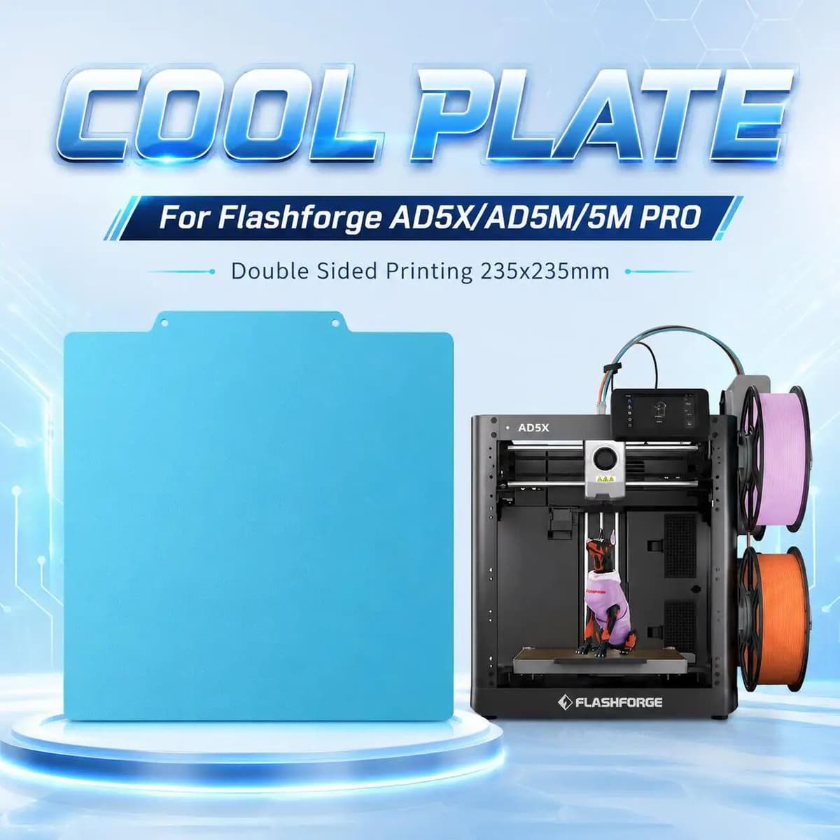 BEGRINT Cold Plate For Flashforge AD5X/AD5M/5M PRO 235x235mm Magnetic Sticker Lower Power Lower Temp 3D Printer Heated Bed PLA PETG