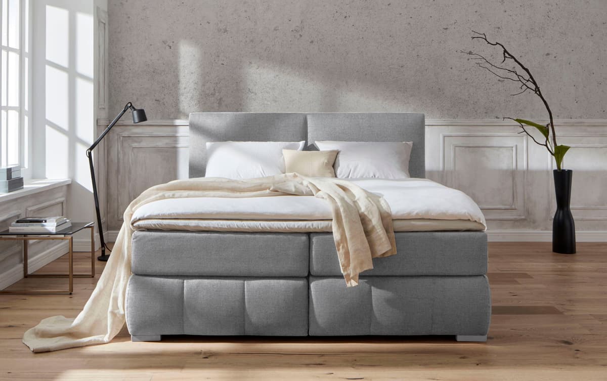 Home affaire "Wehma" inkl. Topper in 3 verschiedenen Matratzen, auch in Samtstoff grau Struktur fein, Liegefläche B/L: 180cm x 220cm Betthöhe: 54cm, Gewicht bis: 120 kg H4, 7-Zonen-Tonnentaschen-Federkernmatratze