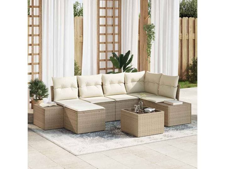 vidaXL Garten-Sofa-Set 6 stk. Beige und Creme Poly-Rattan