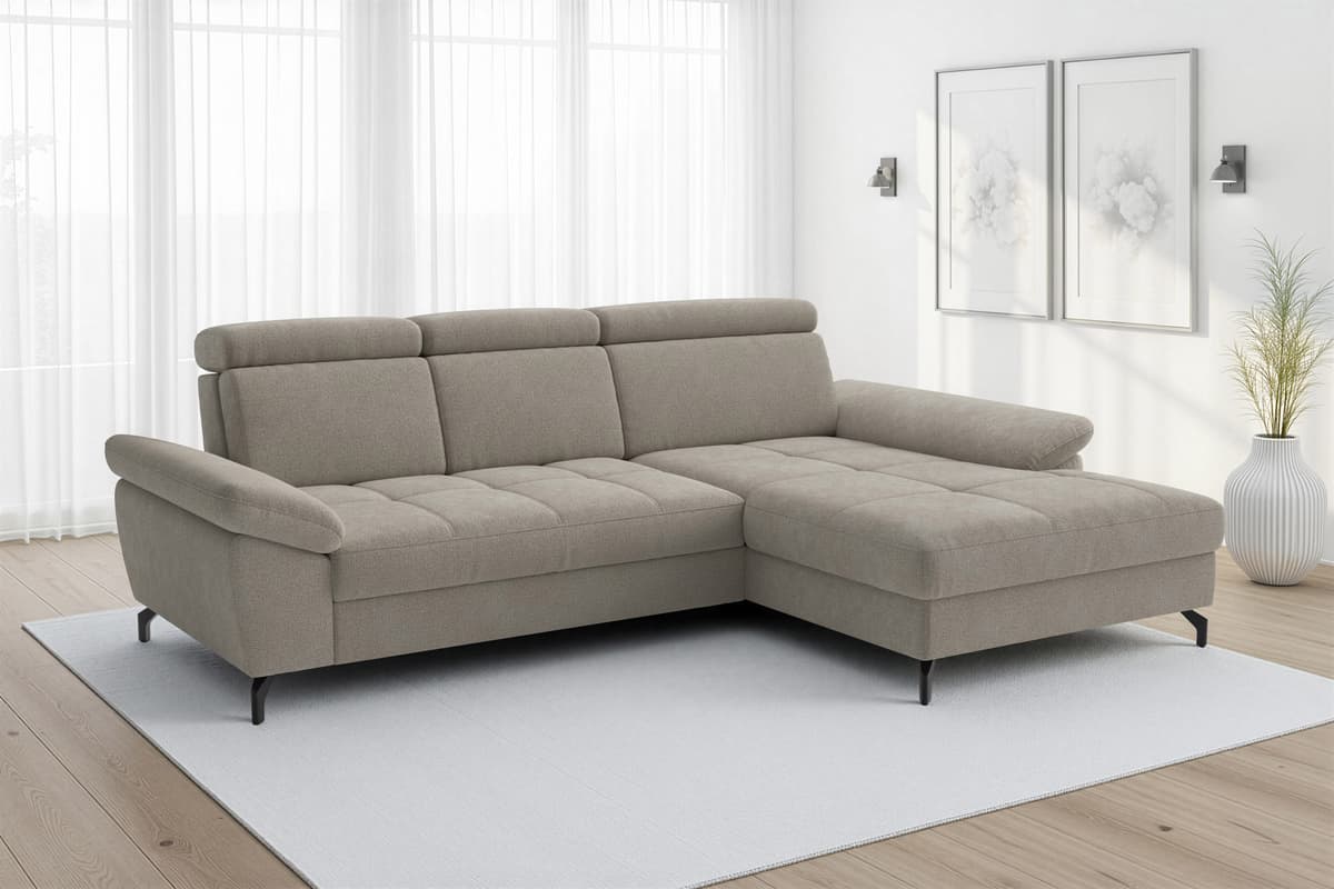Ecksofa SIT & MORE "Vanity L-Form, B: 264 cm, mit Sitz-, Kopf- und Armteilverstellung", beige (stone), B:264cm H:84cm T:181cm, 100% Polyester, Sofas, Ecksofa, Couch optional mit Schlaffunktion & Bettkasten stone B/H/T: 264cm x 84cm x 181cm, Chenille, Reca