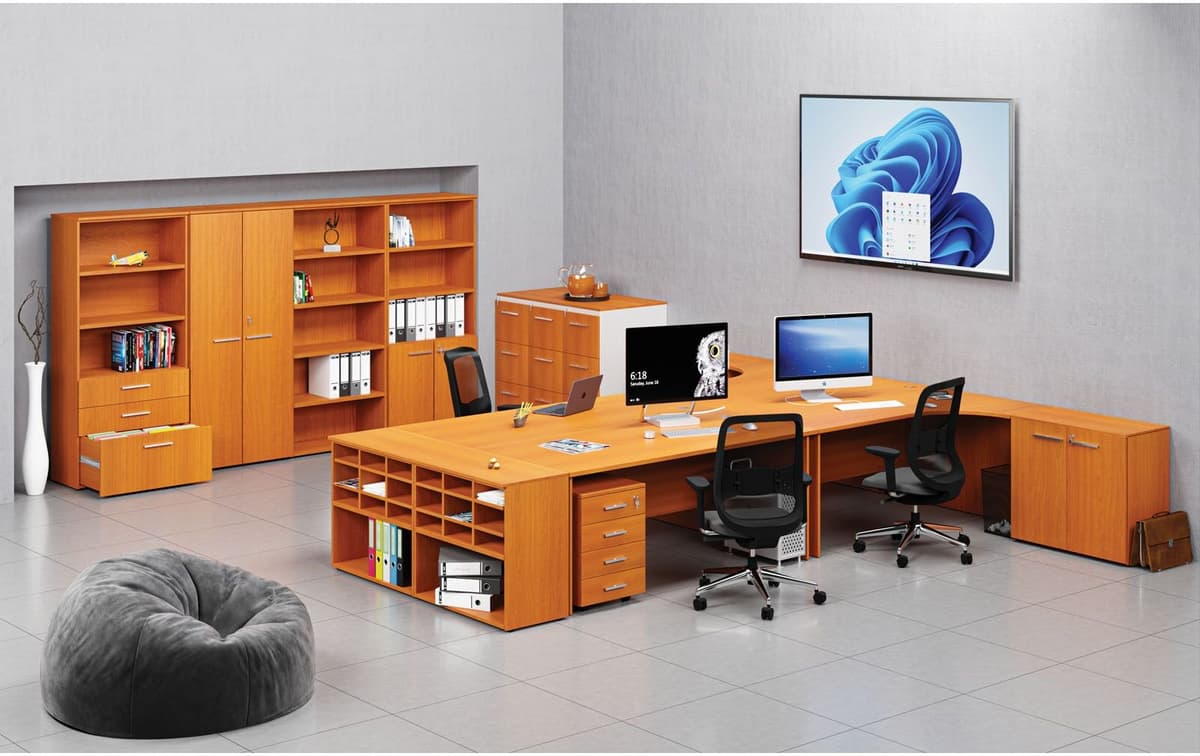 B2B Partner Szafa biurowa kombinowana PRIMO WOOD, drzwi na 2 poziomach, 800 x 420 x 1434 mm, wiśnia
