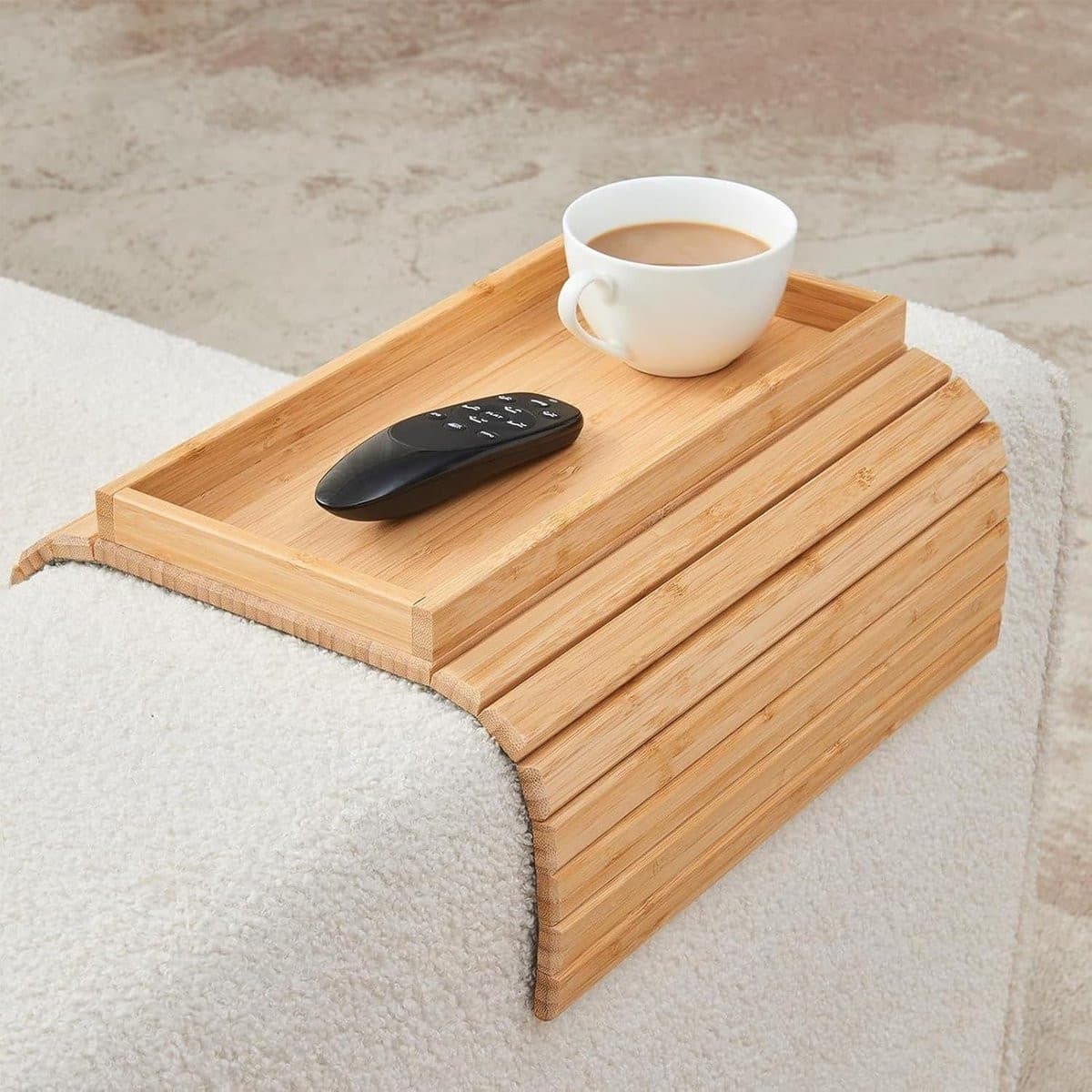 Bank Armsteun Tray Houtkleur - Universeel Sofa Dienblad met Bekerhouders en Antislip Functie