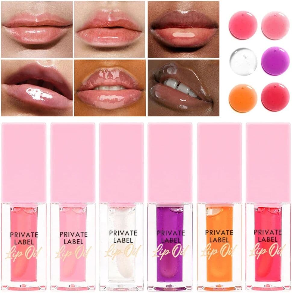 NONE Private Label Lip Oil Custom Logo Lips Plumping Gloss 7-flavor Cherry Moisturizing Anti-drying Film Pink Cap Makeup Wholesale