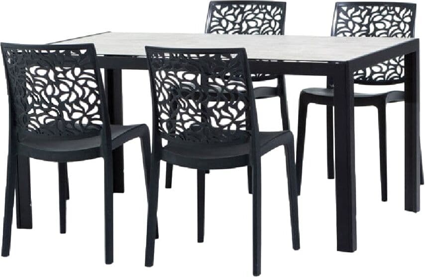 Fuori Conjunto comedor 4 personas: mesa antracita/piedra, sillas antracita