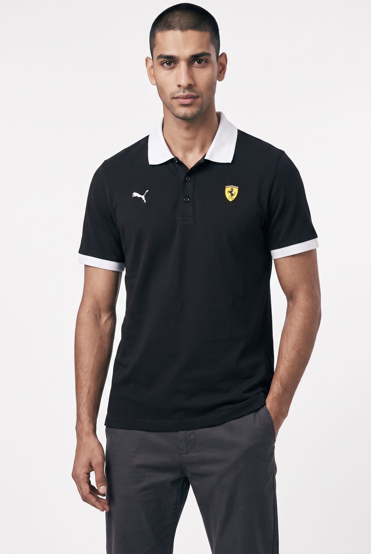 Poloshirt PUMA "FERRARI PIQUET POLO", Herren, Gr. M, puma schwarz, Piqué, Obermaterial: 52% Baumwolle, 48% Polyester, unifarben, regular fit normal, Shirts Poloshirt, Regular Fit, Kurzarm, mit Reissverschluss, für Motorsport-Fans puma schwarz M