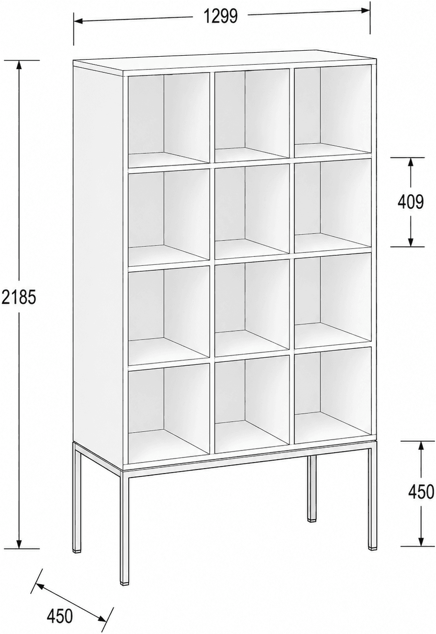 B2B Partner Regał FRAME, z czarną podstawą, 1299 x 450 x 2185 mm, brzoza