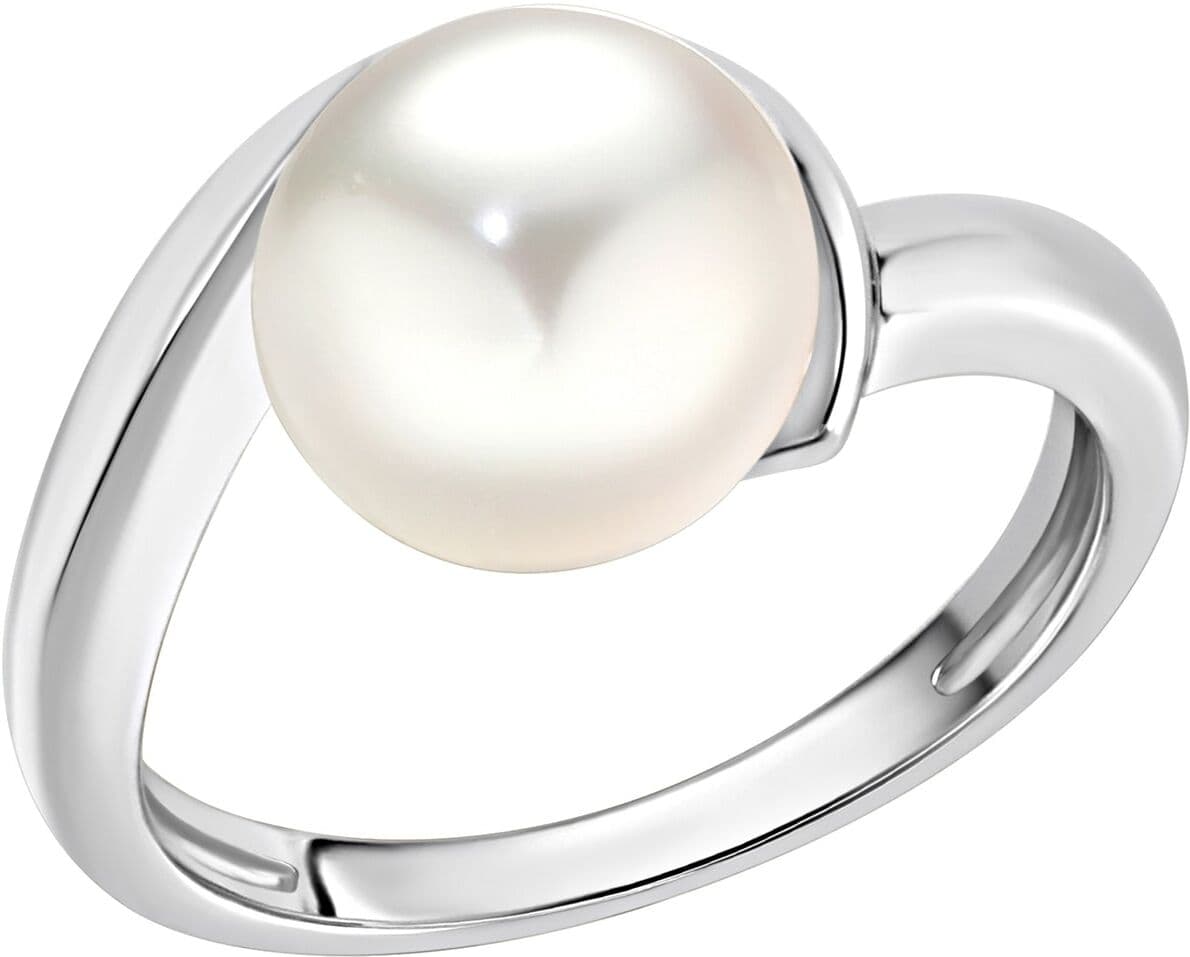 Fingerring ZEEME "Silber 925 rhodiniert mit einer weißen Perle 9,5-10mm" Gr. 60, weiß, Fingerringe, Damen, 060 (19,1), Silber 925 (Sterlingsilber), Fingerring