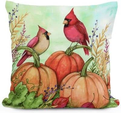 Magnolia Goods & More Inc Fall Cardinals with Pumpkins Accent Pillow Multi Earth , Multi Earth
