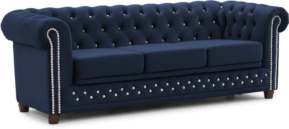 S-Style Canapé 3 places Chesterfield en velours bleu marine avec fonction lit Bleu 86x72x203cm