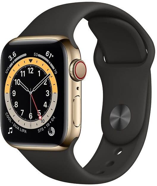 Apple Watch Series 6 Stal nierdzewna 44 mm (2020)   złoty   czarny pasek sportowy - Refurbished
