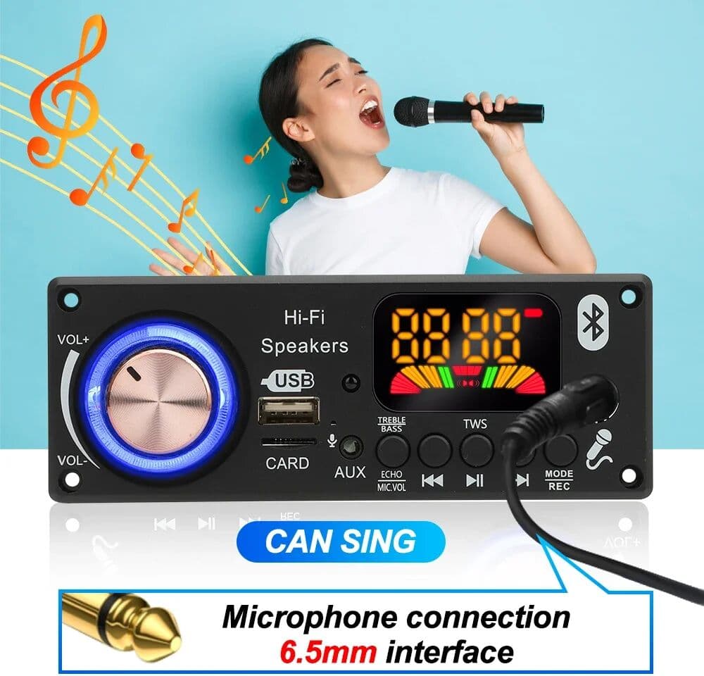 kebidu 200W Amplifier Bluetooth 5.3 DIY MP3 WAV Decoder Board DC 12V 50W 100W Wireless Car USB MP3 Player TF Card Slot USB FM with Mic