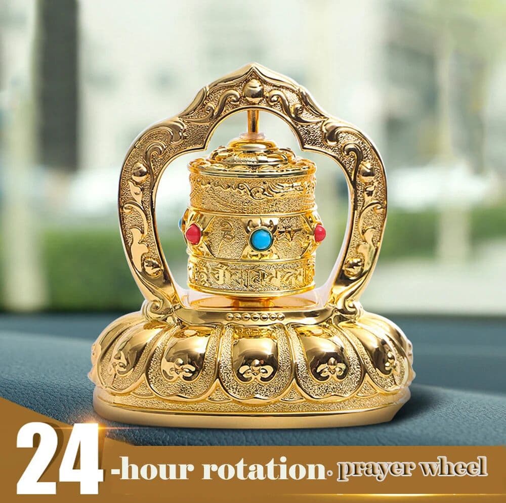 NONE In-Vehicle Solar Prayer Wheel, Solar Energy/Battery Dual Mode Drive, Electric Prayer Wheel, Car Center Console Ornaments