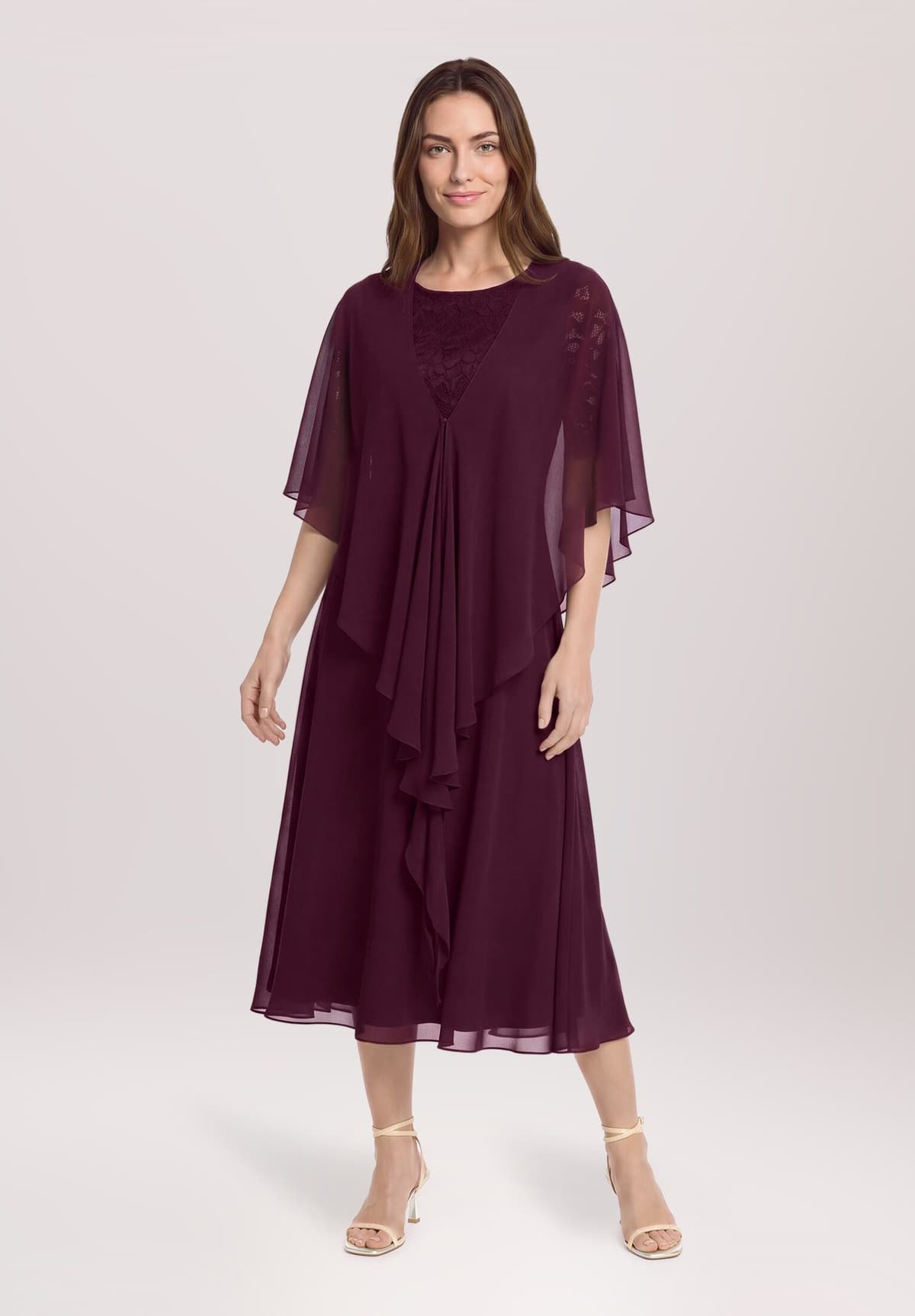 Multifunktionstuch VERA MONT "Damen mit Volant", Damen, Gr. S, lila (strong aubergine), Chiffon, Polyester, festlich, Modetücher Multifunktionstuch, Nahtführung
