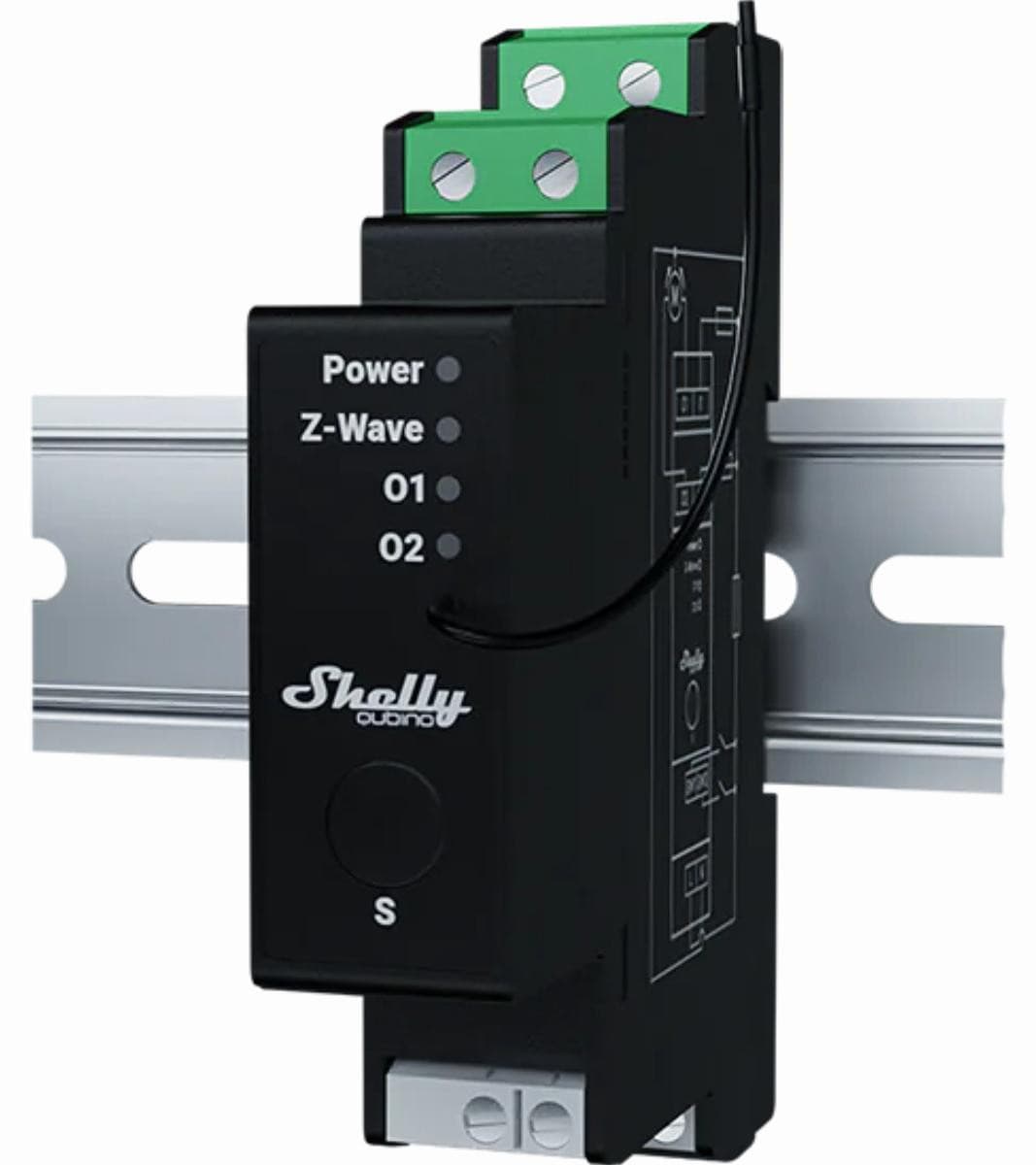Shelly Relais Wave Z-Wave universeel relais voor rolluiken met DIN-rail montage