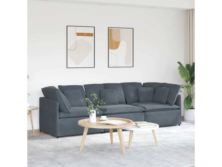 vidaXL Modulares Sofa mit Kissen Samt Dunkelgrau