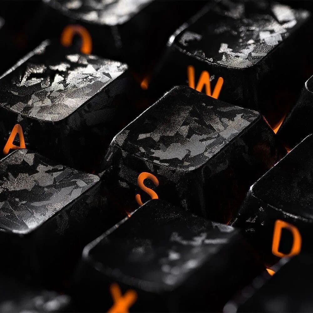 Letter Drive 2026  Forged Carbon Fiber Pattern Keycaps Cherry Height– Side-Engraved, Backlit PBT for Original Magnetic Switches 132 Keys