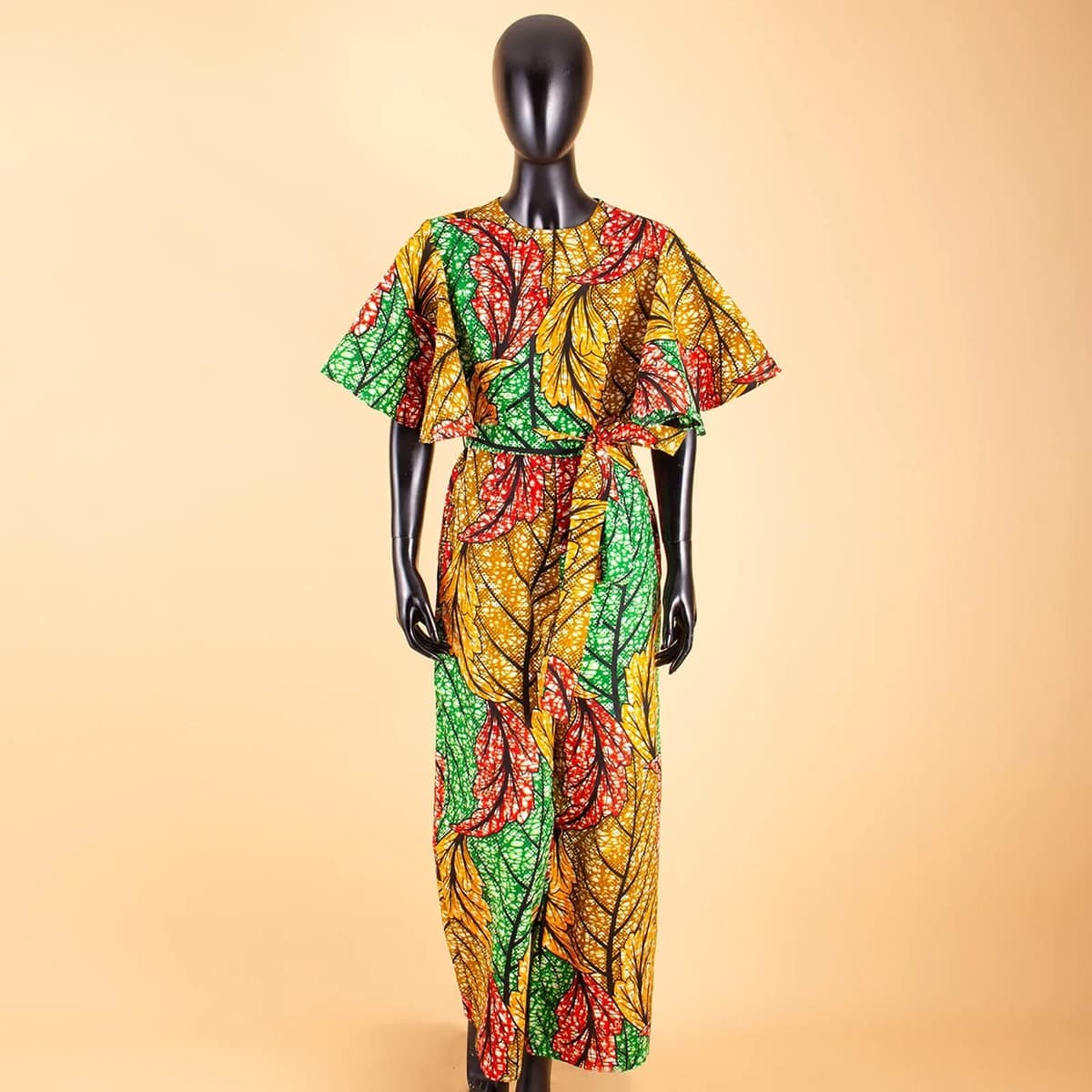 AFRIPRIDE African Clothes for Women Jumpsuit Bodysuit Ankara Clothing Print Outfits Short Sleeve O-Neck Casual Wear with Belt A1829009