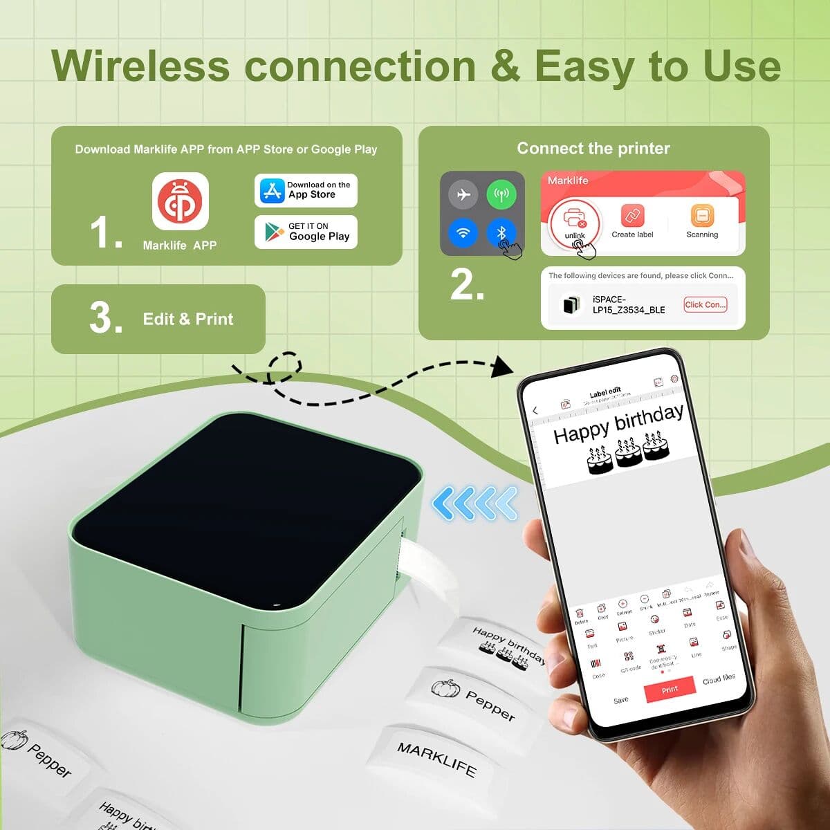Marklife P15 Mini Label Printer Portable Thermal Bluetooth Adhesive Paper Printer Stickers Maker Inkless Tag Labeling Machine