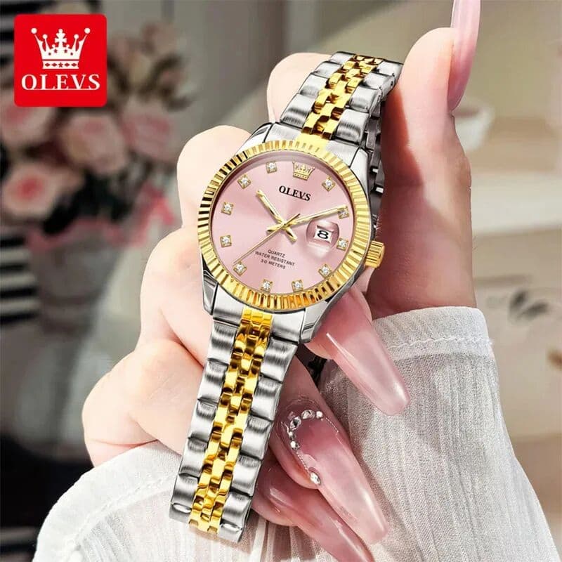 OLEVS Women Watch  3705 Quartz Watch Stainless Steel Waterproof Luminous Date Watch Reloj Women Watch