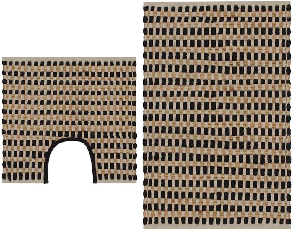 vidaXL Tapis de salle de bain tissés à la main Jute Naturel et Noir