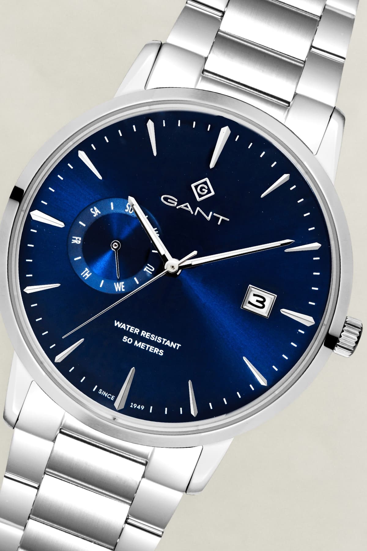 Quarzuhr GANT "East Hill", silber (silberfarben, blau, blau), Armbanduhren, Herren, silberfarben, Quarzuhr, Armbanduhr, Herrenuhr, Edelstahlarmband, analog, Tag, Wochentag