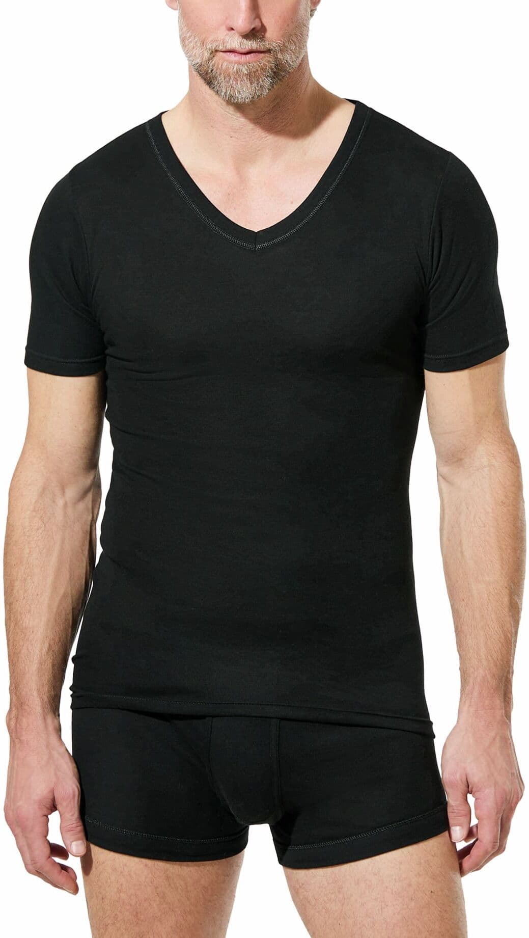 Walbusch Masterclass-V-Shirt 2er-Pack, , Farbe Schwarz, 10(4XL, feinste, seidige Baumwolle sehr strapazierfähig Herren