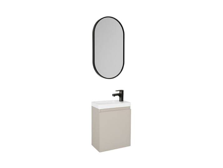 Meuble lave-mains + robinet noir + miroir ovale
