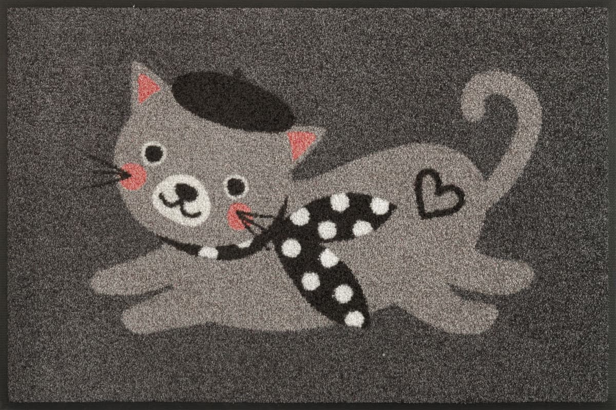 Fussmatte "Madame Minou", grau (bunt), B:50cm H:7mm L:75cm, Obermaterial: 100% Polyamid, WASH+DRY BY KLEEN-TEX, Teppiche, Fussmatte bunt B : 50cm 1 Stk., 7mm, L: 75cm