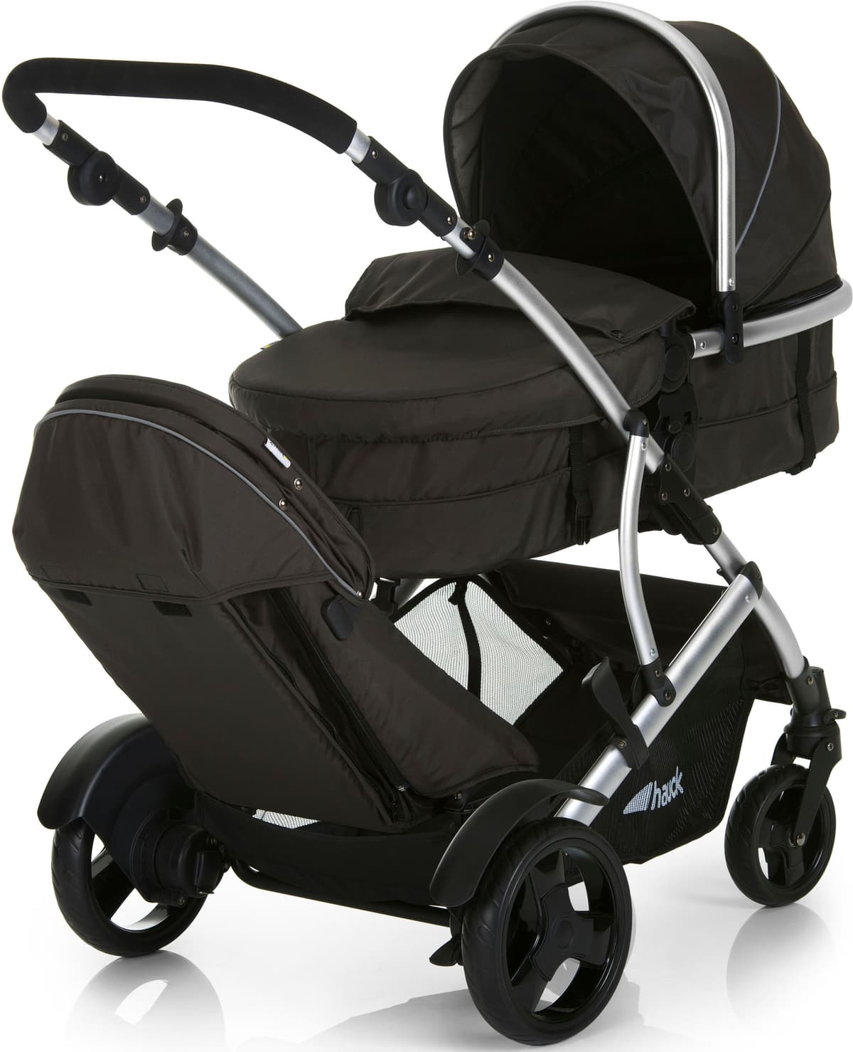 Geschwisterwagen HAUCK "Duett 2 black", Baby, schwarz, Aluminium, Polyester, Kinderwagen Geschwisterwagen, mit Regenschutz, Kinderwagen