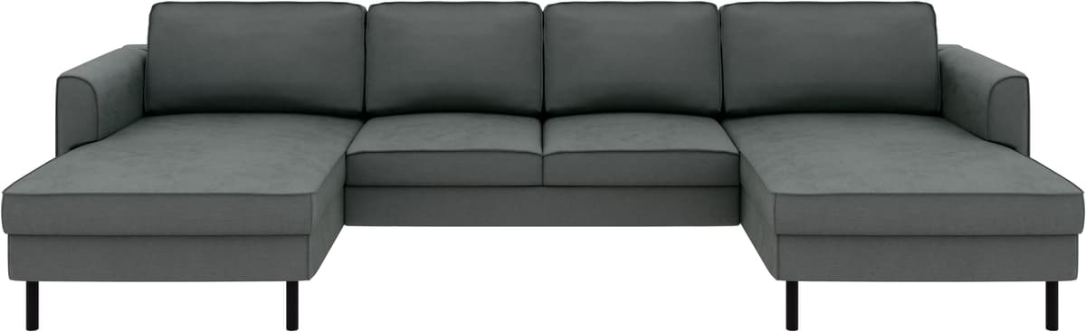 Wohnlandschaft HOME AFFAIRE "Booster II, whlw. mit Schlaffunktion & Bettkasten, Fuss schwarz", anthrazit, B:305cm H:83cm T:161cm, 92% Polyester, 5% Polyamid, Sofas, Wohnlandschaft, Sofa in U-Form, Breite 305 cm, in Cord oder Struktur LEO o. LINO anthrazit