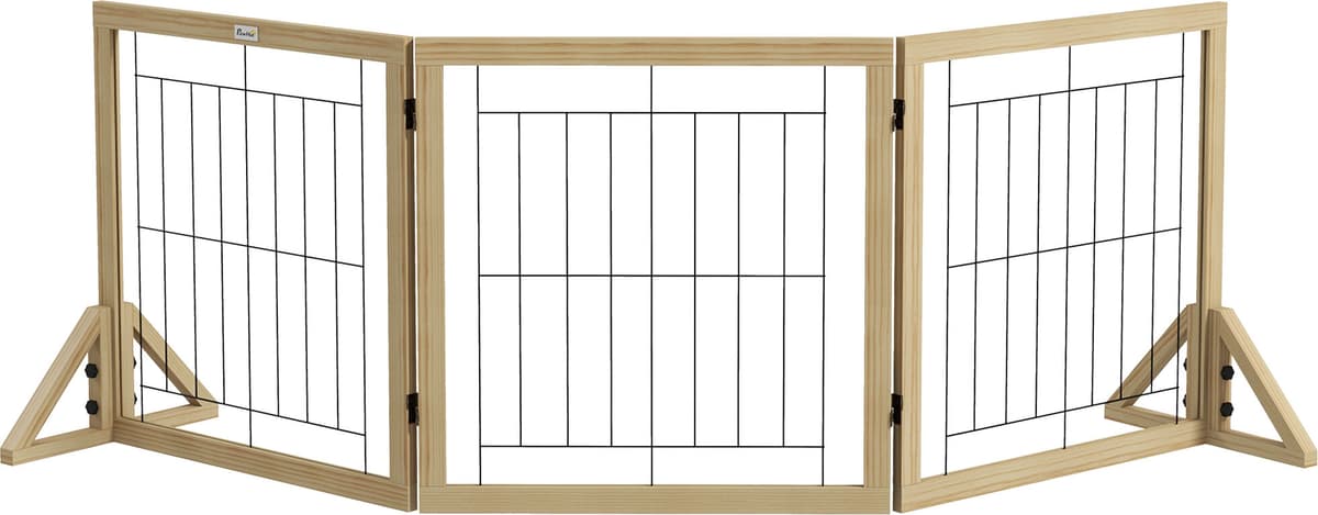 Altro Cancellino Per Cani Pieghevole Con 3 Pannelli E Piedini Triangolari, 210x70 Cm, Legno Naturale