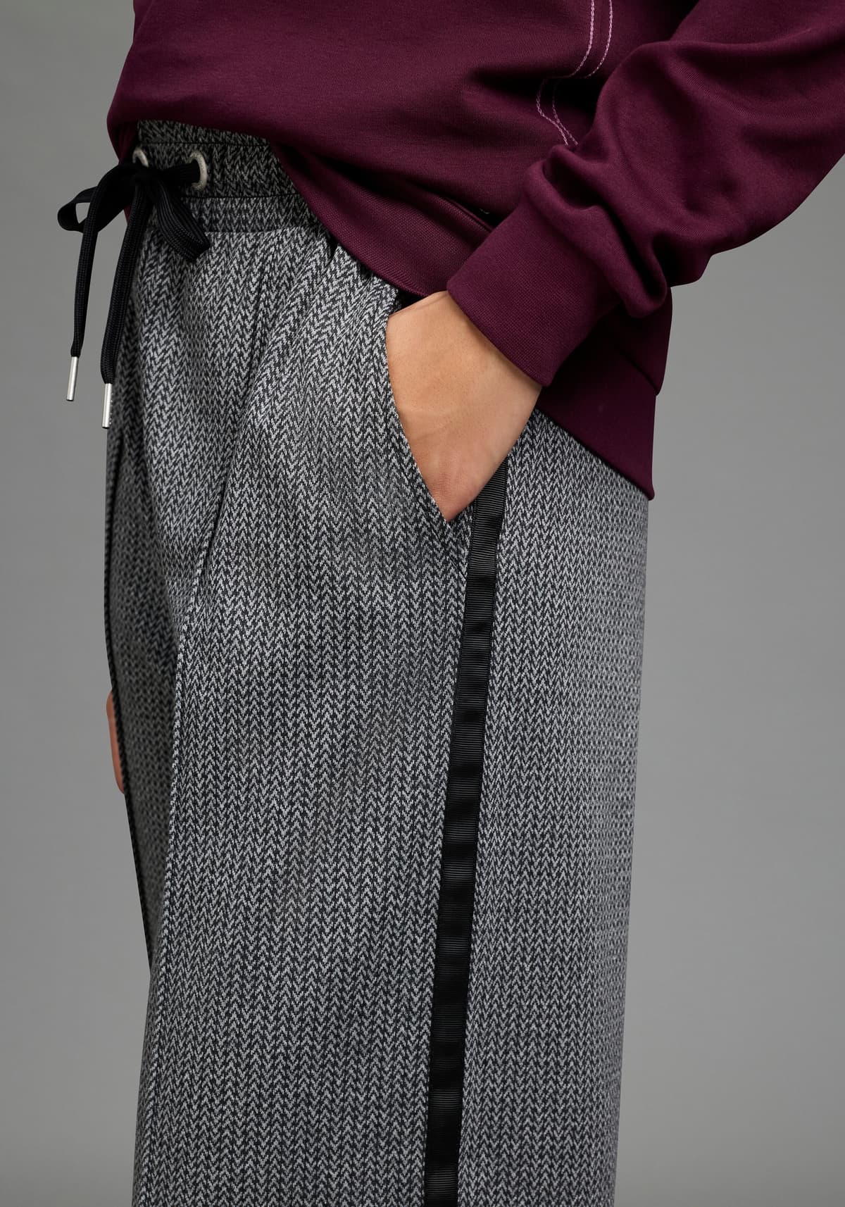 Wirkhose KANGAROOS, Damen, Gr. 38, N-Gr, graumeliert, Interlock, Obermaterial: 85% Polyester, 13% Viskose, 2% Elasthan, weit bodenlang, Hosen Wirkhose, weite Passform, mit geradem Bein, bodenlange Form, Fischgrätenmuster