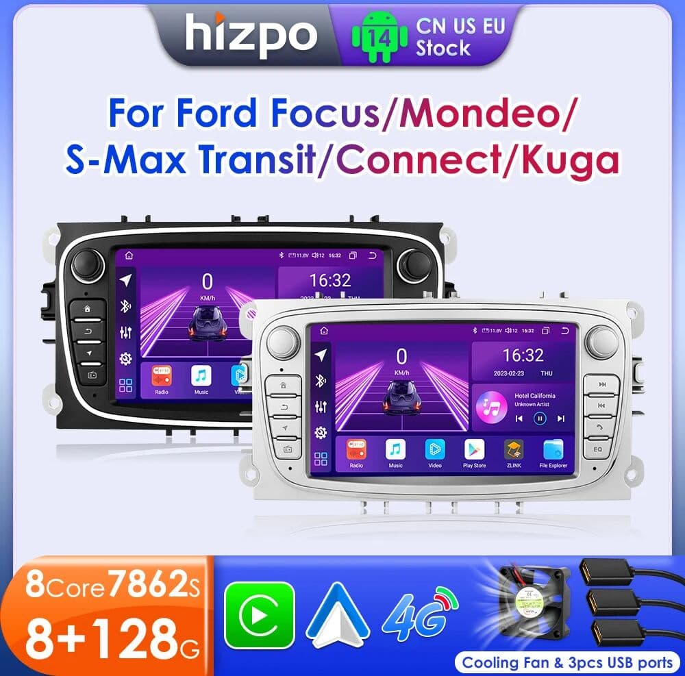 Hizpo 7 Inch Android 13 Car Radio For Ford Focus S-Max Mondeo Galaxy C-Max Kuga Multimedia Navigation GPS Audio 2din Autoradio