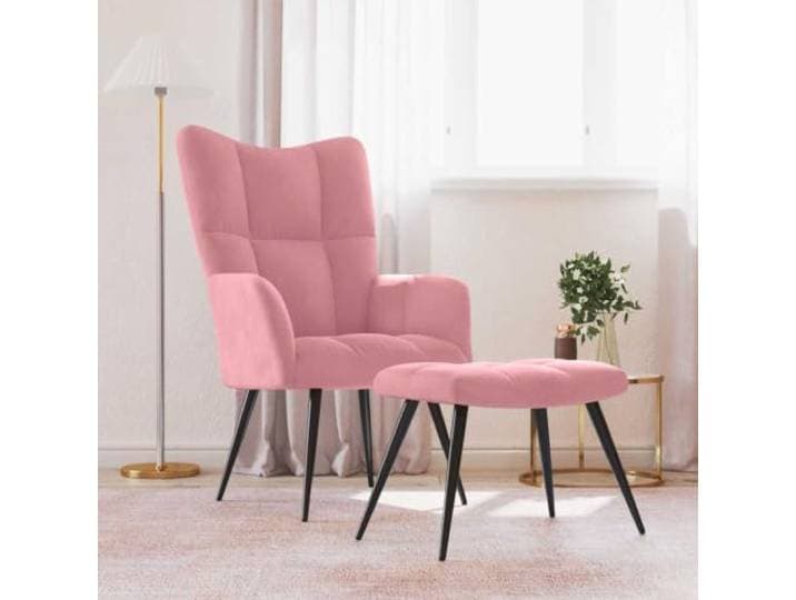 HEFZGDB Relaxsessel mit Hocker Rosa Samt Moderner Blockmuster Sessel mit Stahlgestell für Stabilität und Langlebigkeit Bequemer Sitzkomfort durch Schaumstoffpolsterung und Weichen