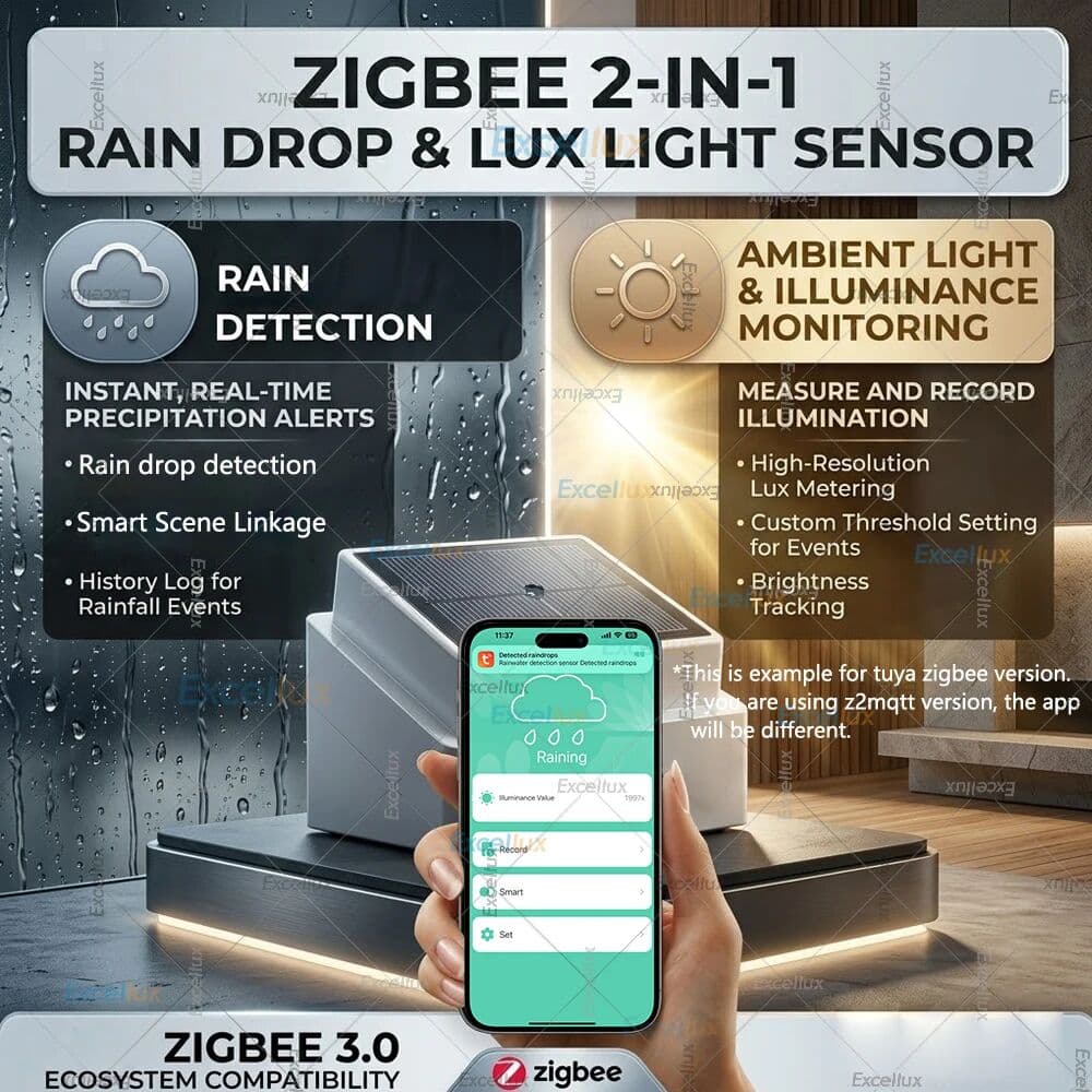 NONE 2 In 1 Zigbee 3.0 Rain Sensor with Light Detector Outdoor Waterproof Rain Detector Works With Tuya Smart Life Home Assistant Z2M